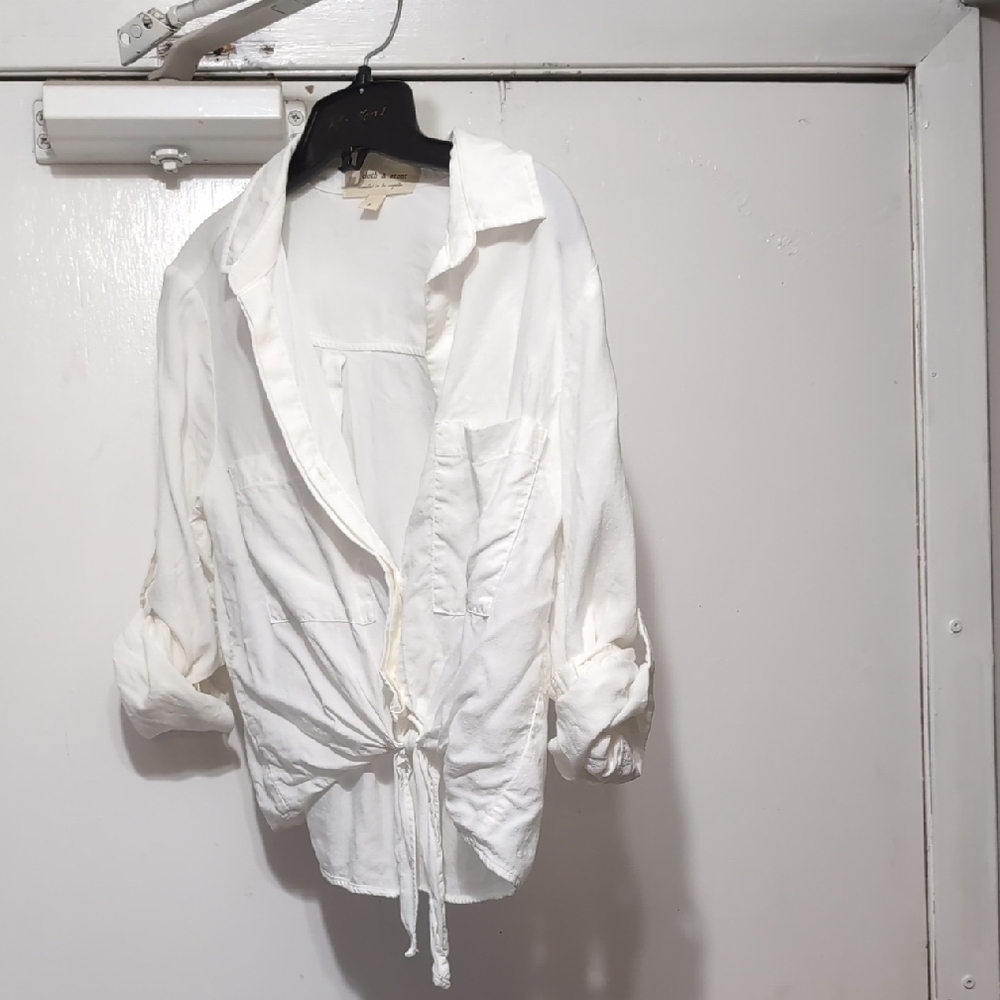 White Button-Up Shirt with Tie Front